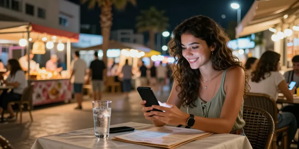 Engaging scene of a young woman enjoying nightlife while searching for נערות ליווי בחיפה.