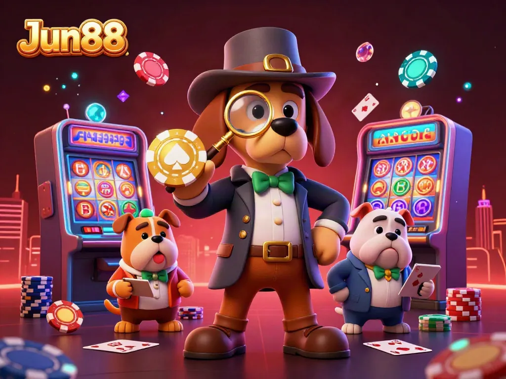 Experience exciting gameplay moments at Jun88 with a cartoon detective and casino elements.